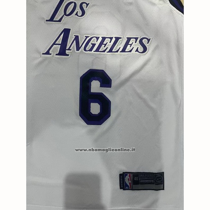 Maglia Los Angeles Lakers LeBron James #6 Citta 2022-23 Bianco